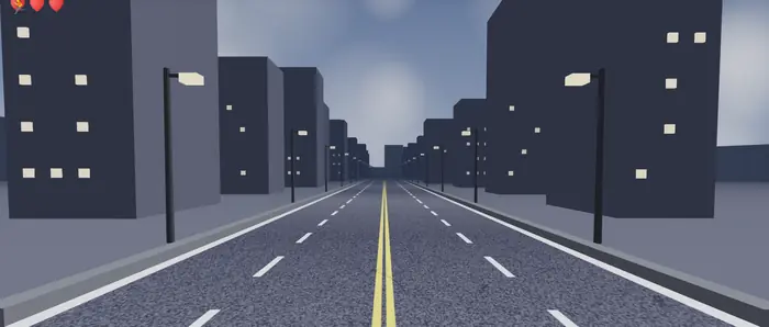 City world: towers with lit windows.